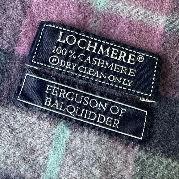 Lochmere 100% Cashmere Fringed Plaid Scarf in Purple and Blue - Picture 2 of 9